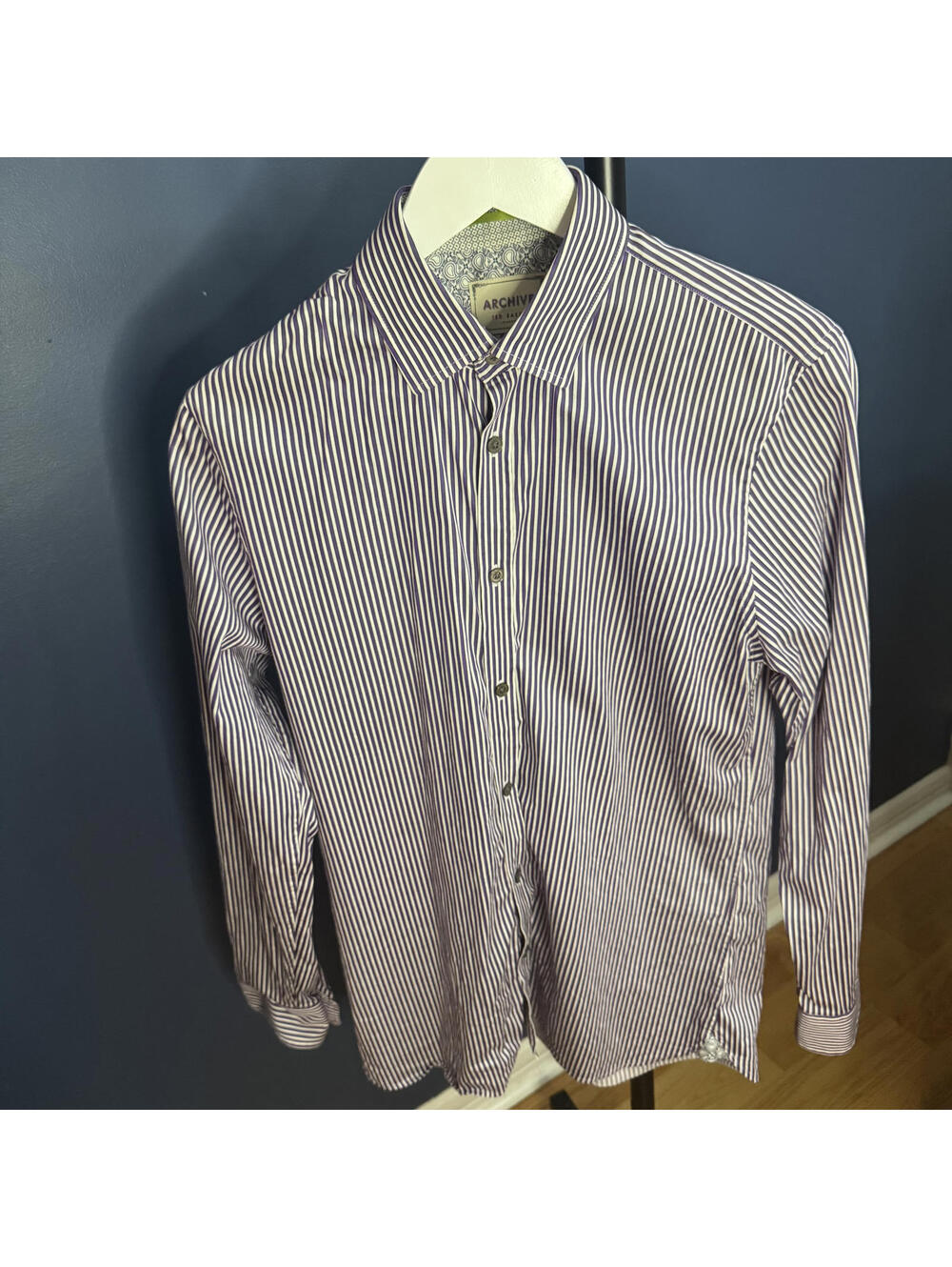 Ted Baker Archive London Purple Stripe Dress Shirt 15 Slim Fit Cotton